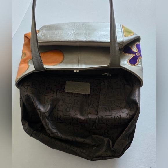 Lamarthe of Paris Leather Purse Gray Boho Flower Shoulder Bag French Designer - Picture 14 of 16